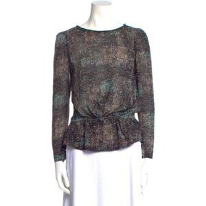 IRO Long Sleeve geometric MARTA printed peplum blouse Bateau Neckline sz 0